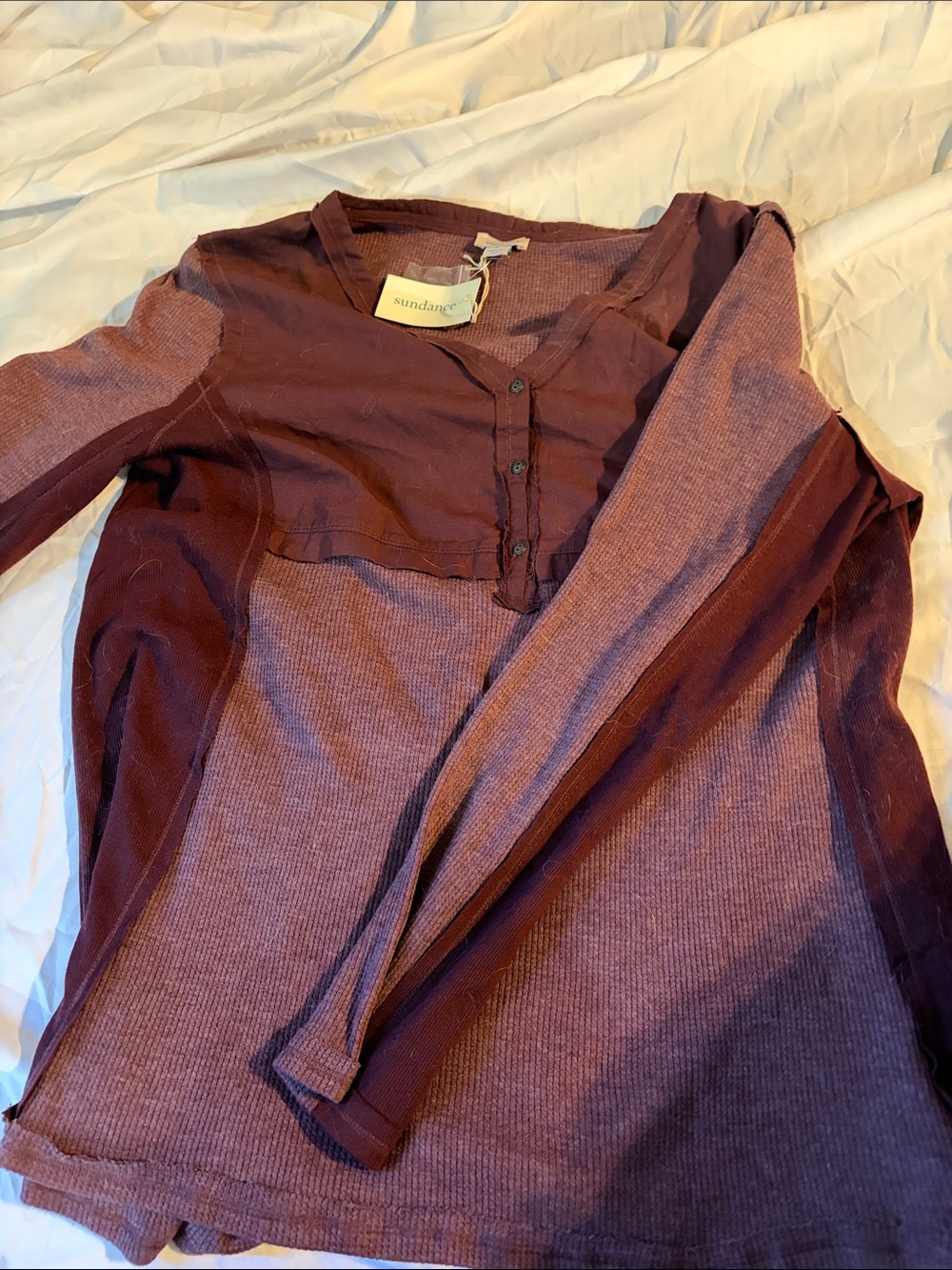 Sundance Two-Tone Plum/Maroon Long-Sleeve Henley Top